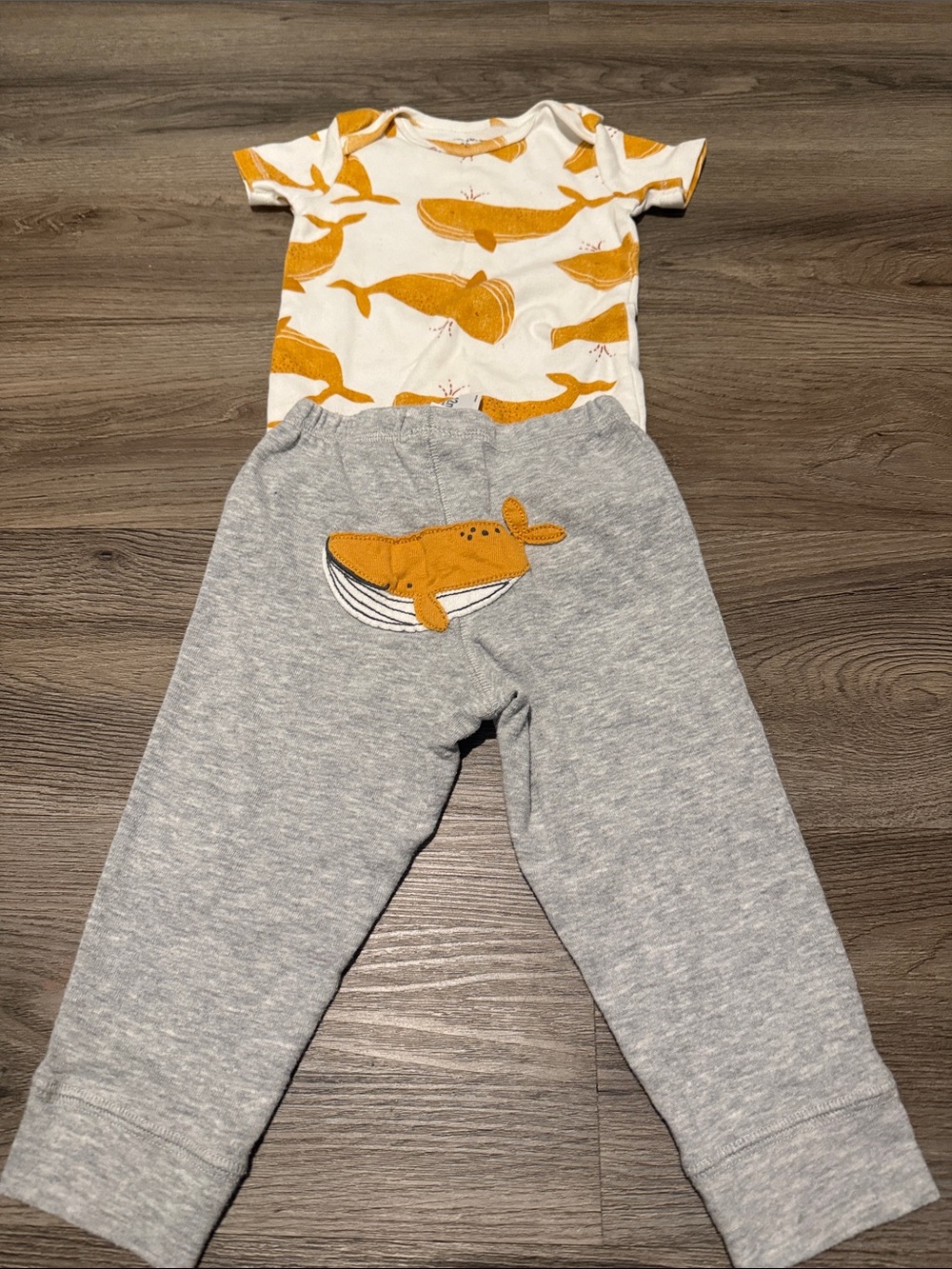 Carter's Gray Joggers & White Tee with Mustard Whale Print